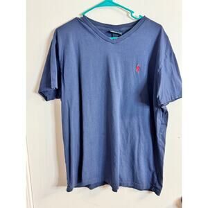 Polo Ralph Lauren V Neck T-Shirt Men's Size Large Navy Blue w/Red Logo